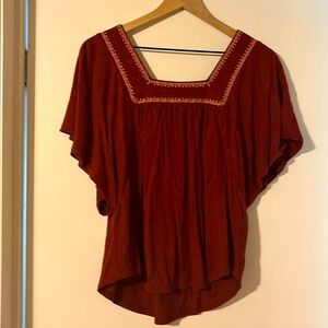Garnet Hill flutter short sleeved maroon organic  top